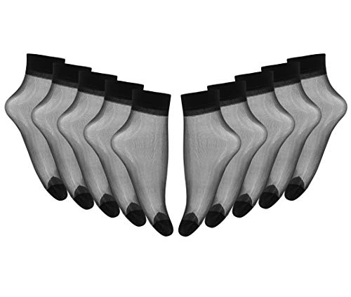 Women's 10 Pairs Super Soft And Thin 15D Breathable Sheer Ankle High Tights Hosiery Socks (Black, One Size(M-XL))