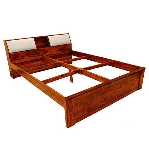 Image of APRODZ Sheesham Wood Allure Bed with Storage (King Size, Honey Finish)