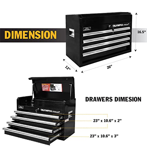 Olympia Tools 26-Inch Portable Metal Tool Chest with Drawers - Tool Cabinet with Ball Bearing Slides and Locking Storage for Garage Toolbox Organization - Thumbnail 3