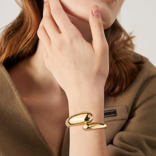 Bracciale Donna Oro 18K – Placcato Oro, Acciaio Inox, Design Intrecciato Regolabile – Confezione Regalo Per Compleanno, Festa Mamma, Matrimonio