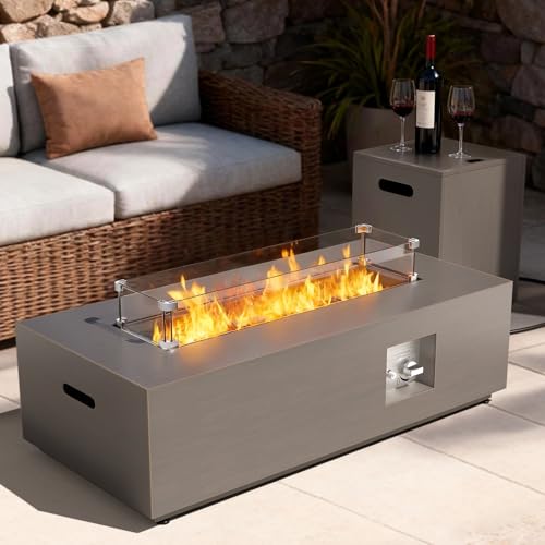 2-Piece 42" Rectangular Propane Fire Pit for Outside Patio with