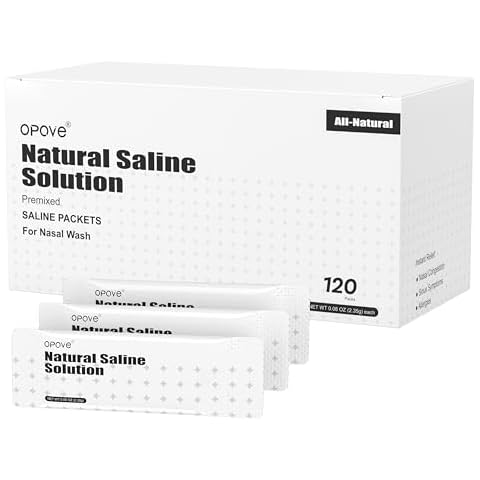 opove Pre-Mixed Saline Packets for Nasal Wash Irrigation Systems, Natural, and PH Balanced, 120 Packs (Nose Cleaner is Not Included) Cover