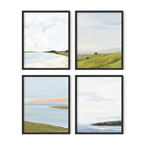HAUS AND HUES Landscape Wall Art - Set of 4 Nature Poster, Oil Painting Art, Scenic Wall Poster, Country Side Wall Art, Farmhouse Wall Prints, Mountain Wall Art (Black Frame, 16x20)