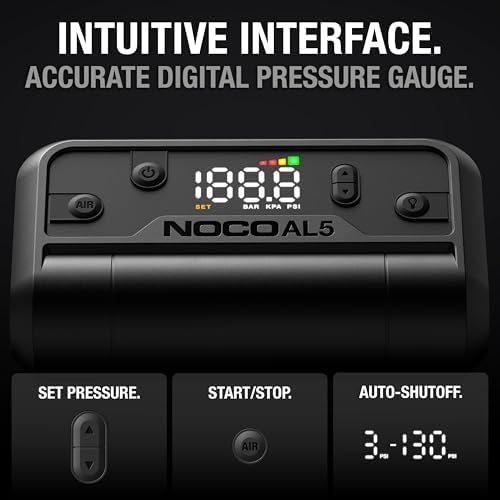 NOCO Air AL5: Cordless Tire Inflator – Portable Rechargeable Air Compressor with USB-C – 17 LPM Inflates 0–40 PSI in 7 Minutes – Digital Gauge + Auto-Shutoff – For Tires up to 31-Inches - 5
