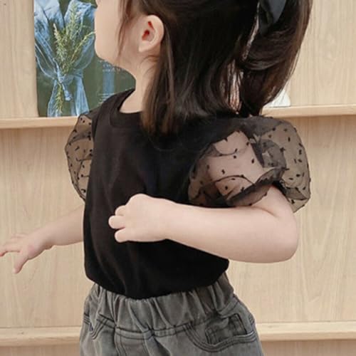 Image of OPAWO Toddler Girl Shirts, Puff Dot Sleeve Baby Tee Shirt, Ribbed Short Sleeve T-Shirt, Solid Color Girls Tshirt Tops, 12M-7Y