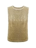 GORGLITTER Women's Gold Metallic Knit Tank Tops Sleeveless Crew Neck Lightweight Boho Rave Going Out Sweater Top Gold Small