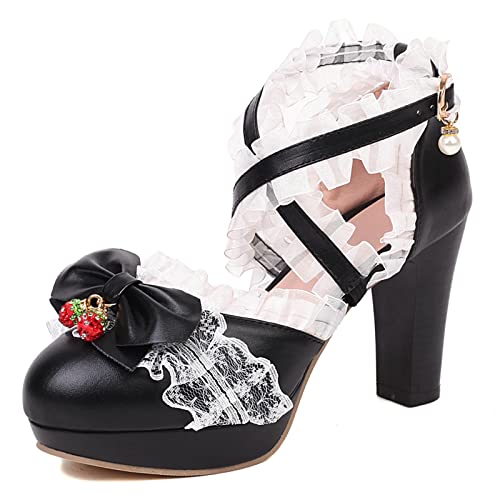 Mary Janes confortables talon carré anti-fatigue sandales de mariage bout rond noir