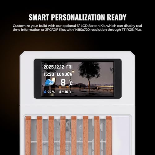 Image of Thermaltake TR200 WS; Preinstalled 6.0 Inch LCD Screen; Micro Chassis; Wood Front Trim; mATX /mITX Support; 360mm Radiator Support; 365mm GPU Clearance; 5.25 inch Bay Support; Snow; CA-11L-00S6NN-W1