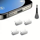 4 USB C Dustproof Plugs with Cleaning Brush, Metal Charging Port Cover Dustproof Plug Cover Charging Port Cover, Phone C-Type Port Protector, Compatible with All USB C Devices (Silvery)