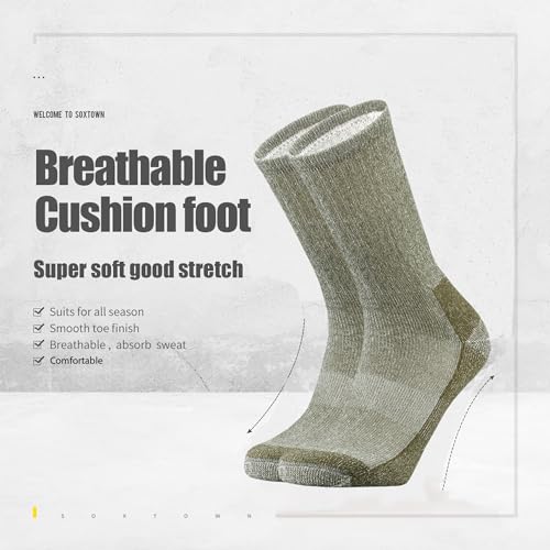 SOX TOWN Men's Merino Wool Cushion Crew Socks Moisture Wicking Control for Outdoor Hiking Work Boot Thermal Warm All Seasons2