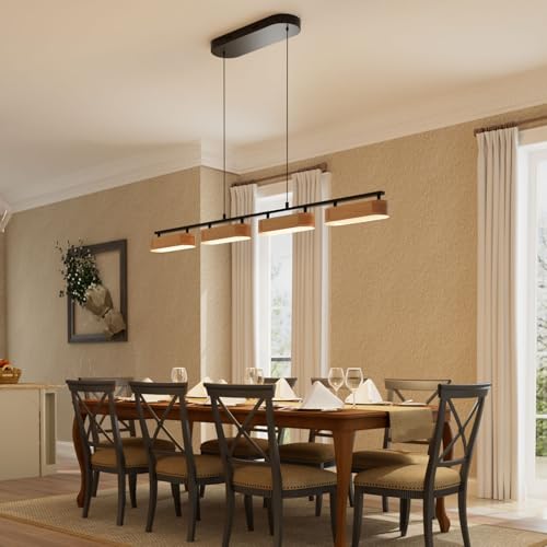 Glimchase 50.2" Linear Island Lights for Kitchen, 38W Wood Chandeliers for Dining Room, LED Rustic Dimmable Lighting Fixture for Farmhouse, 4-Light Pendant Lights for Kitchen Island Over Table by Glimchase - Used condition - Image 8