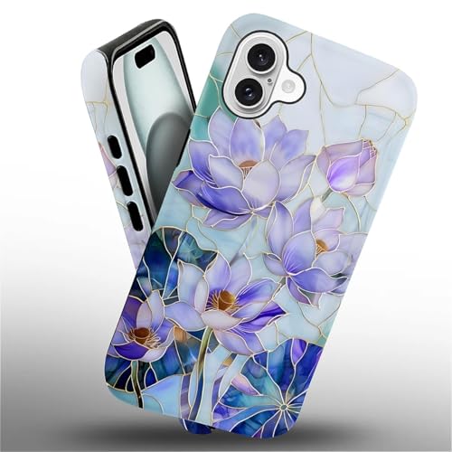 TAMEFOX Case for iPhone 16 Plus,Anti Drop Scratch Frosted Protective Cover Case for Women Girl-Glass Iridescent Lotus Bloom by TAMEFOX - Used condition - Image 4