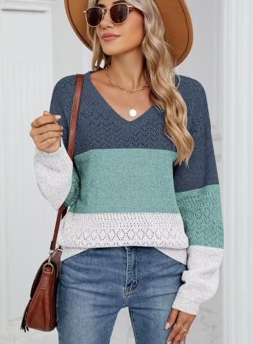 Image of JOCAFIYE Womens Sweaters Casual Long Sleeve V Neck Pullover Sweater Tops