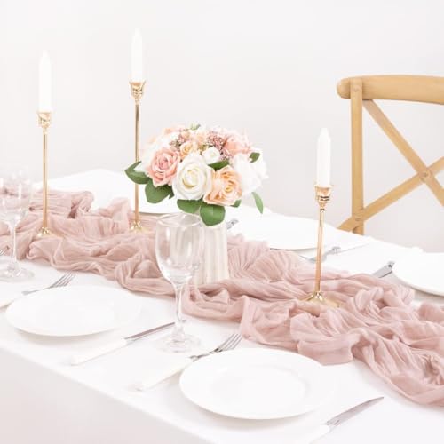 MLMC 8 Pack Pink Table Runner Boho Dusty Pink Cheesecloth Table Runner 10ft Gauze Cheese Cloth Decor 35x120 Inches for Wedding Bridal Baby Shower Birthday Party Decor by MLMC - Image 5