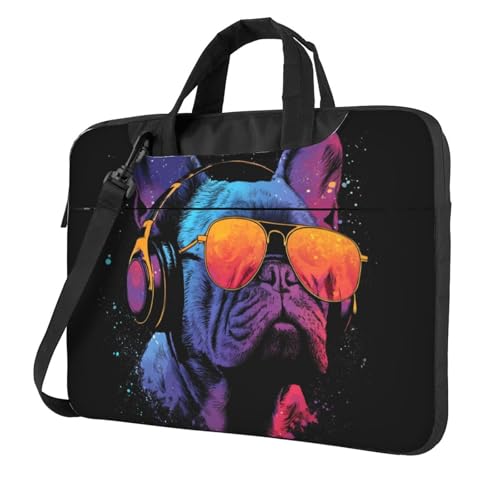 Maletín para portátil impermeable de 14 pulgadas con diseño French Bulldog Neon miniatura 1