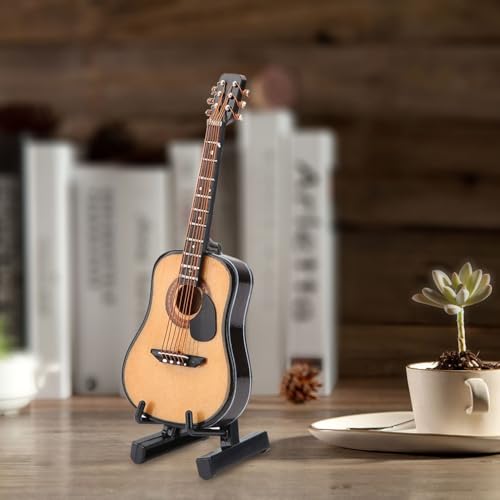 Qicarkey 手作りミニギター置物 天然木製 S/M 2サイズ 専用収納ケース・卓上スタンド付き アコギ精巧模型 机インテリア・音楽家向け贈答品(S) [4]
