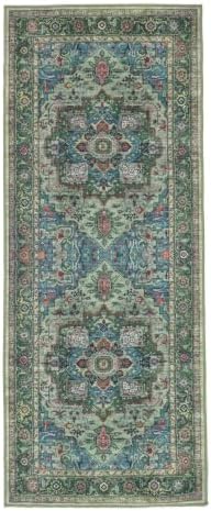 RugVista Georgia Oriental Teppich, 80 x 200 cm, Grün/Multi | Orientalische, Rechteckig, Mittlerer Stapel, Maschinenwäsche, Oeko-Tex 100, Wohnzimmer, Schlafzimmer, Küche, Diele