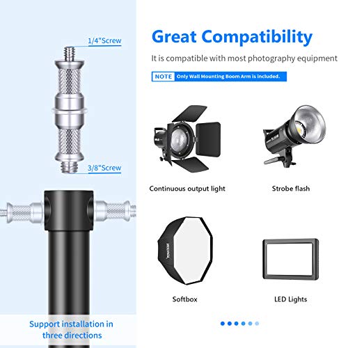 Neewer Wall Mounting Boom Arm with Triangle Base for Photography Studio Video Strobe Light Monolight Softbox Umbrella Reflector, 180 Degree Rotation, Max Length 66.5 inches/169centimeters (Black) by NEEWER - Image 3
