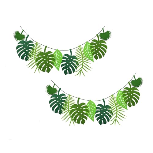 2 Stück Dschungel Deko Geburtstag,Palmblätter,Party Blätter Girlande,Künstliche Tropische Dekoration,Palmenblätter Geburtstagsdeko,Grün Jungle,für Geburtstagsfeier,Hawaii Gartenparty,Tropisch Thema
