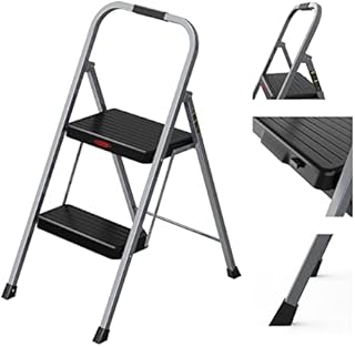 DuPont 2 Step Ladder,Folding Step Stool widen Anti-Slip Pedal and Rubber Feet ,330lbs load bearing Lightweight Portable iron Step Ladder (2 step, Grey)