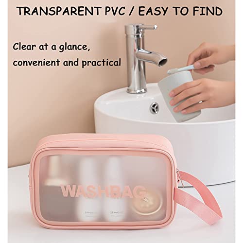Happy L Clear Travel Bags For Toiletries, 3Pcs Portable Pvc Waterproof Cosmetic Bags, Transparent Travel Storage Carry Pouch, Toiletry Bags And Cosmetics Organizer For Women Men (Pink) #TOP3