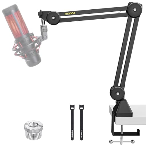 Image of MAONO Microphone Boom Arm: Heavy Duty Adjustable Metal Suspension mic stand with Upgraded Desk Clamp and 3 /8 inch to 5 /8 inch Screw Adapter for Podcasting Recording Streaming Gaming - BA37