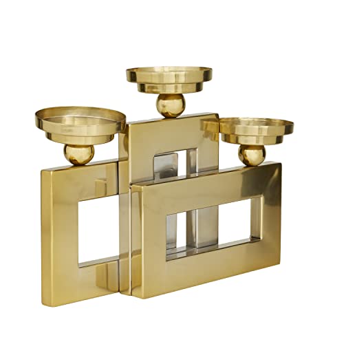 Deco 79 Stainless Steel Pillar 3 Plate Candle Holder, 14" X 6" X 10", Gold #TOP7
