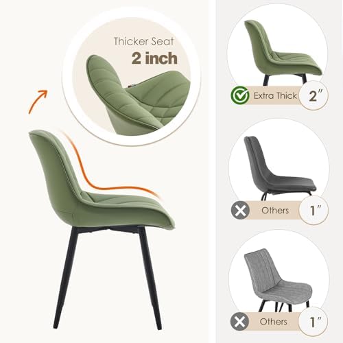 YOUNUOKE Dining Chairs Set of 2, Mid Century Modern Kitchen Chairs with Mid Back and Metal Legs, Upholstered Faux Leather Armless Accent Chairs for Living Room Waiting Room Bedroom, Olive Green — view 6