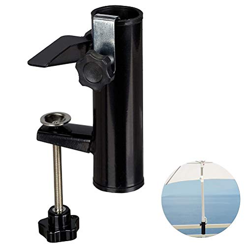 LIANGLIDE Patio Umbrella Holder Bench Buddy Deck Umbrella Stand Metal Clamp Holder Clip Beach Fishing Umbrella Mount Clamp for Balcony Deck Black