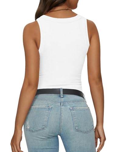 C.O.Z.Y Tank Tops for Women Ribbed Racerback Top Shirts High Neck Tank Casual Slim fit Basic Summer Tops White M — view 4