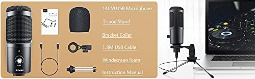 Schéma montrant les dimensions du microphone USB JEEMAK PC21 et de son trépied, ainsi que la longueur du câble.