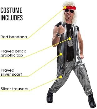 Morph Glam Rock 80s Fancy Dress Costume for Men, Rock Star Outfit for Adults,  Retro Rocker Fancy Dress, X-Large : Amazon.ie