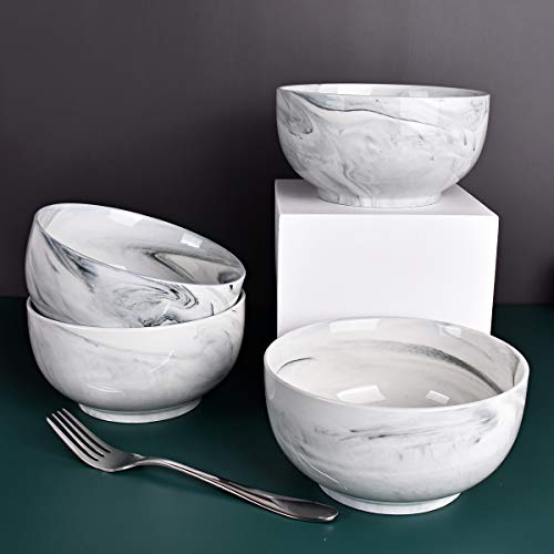 Bosmarlin Marbling Ceramic Bowl Set Of 4, 33 Oz, Dishwasher And Microwave Safe (33 Oz, B-Grey Marbling) #TOP5