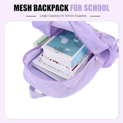 Image of COVAX Mesh Backpack for School Heavy Duty Semi-Transparent Bookbags for Beach, Swimming, Sports, Work, Travel (Light Purple)
