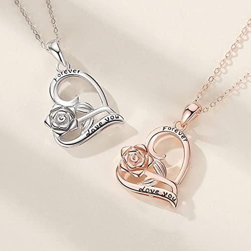 SAKUNALA Solid 925 Sterling Silver Necklace for Women Girls, Hypoallergenic Silver Love Heart Pendant Chain Necklace with Cubic Zirconia, Birthday Anniversary Christmas for Wife Mum