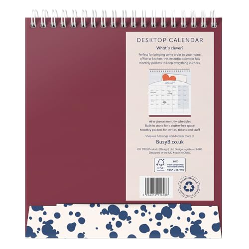 Busy B 2026 Desk Calendar – Jan to Dec, Navy Spray 2026 Calendar with Built-in Stand & Flip-Top Binding Dessk Calendar for Office or Home - Year Planner with Pockets for Organised Planning - Image 4