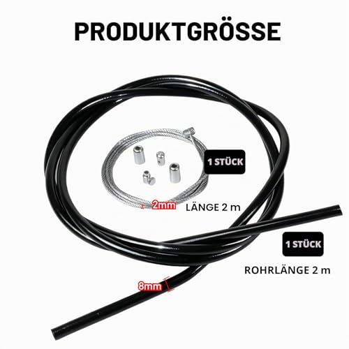 FortuneGlobe Universaler Kupplungszug 2mm Ø 2m mit Ummantelung und Anschluss - Reparaturset für Motorräder, Motocross, Moped und Kleinkraftrad
