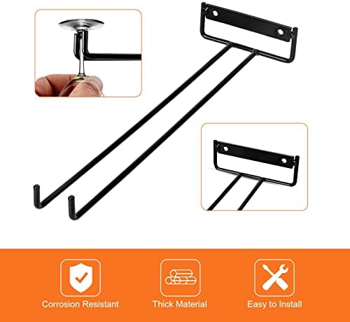 XJYMCOM 2Pcs Wine Glass Rack 11.8" Wall Mounted Hanging Rack Under Cabinet Stemware Wine Cup Holder Metal Organizer Wine Glass Hanger for Cabinet Kitchen Bar Pub