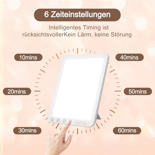 Mucek Tageslichtlampe, 15000 Lux Lichttherapielampe, UV-freie LED Tageslichtlampen, Simulation von Tageslicht, 3 Farbtemperaturen 5 Helligkeitsstufen Touch-Control Sonnenlicht Lampe, Vollspektrumlampe