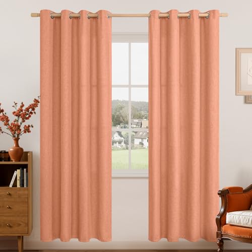 LAMIT Terracotta Linen Curtains 80 Inch Length for Living Room Bedroom