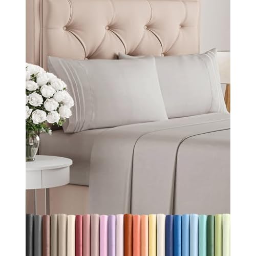 Cal King Size 4 Piece Sheet Set - Comfy Breathable & Cooling Sheets - Hotel Luxury Bed Sheets for Women & Men - Deep Pockets, Easy-Fit, Soft & Wrinkle Free Sheets - Light Grey Oeko-Tex Bed S