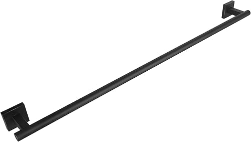 Miniatura 5 de Toallero individual negro mate, barra de toalla de acero inoxidable de 32 pulgadas, base cuadrada, soporte de toalla montado en la pared para baño