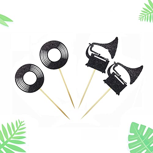 Morndew 24 Pcs Vinyl Record Phonograph Cupcake Toppers For Nostalgic Dancing Ball Music Theme Party Birthday Party Wedding Party Decorations #TOP3