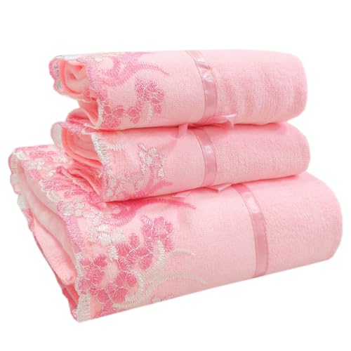 Pink Lace Bath Towels Set
