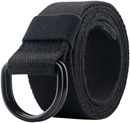 macoking Canvas Belt, Military Web Black Belt Women/Men with Double D Ring Buckle 51" long for waist 40"-43"