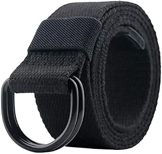 Canvas Belt, Military Web Black Belt Women/Men with Double D Ring Buckle 42"
