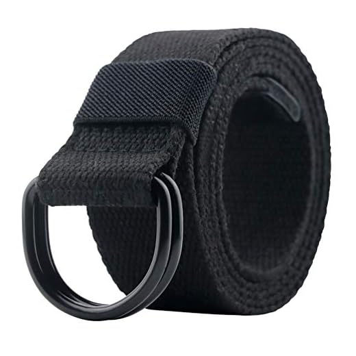 Canvas Belt, Military Web Black Belt Women/Men with Double D Ring Buckle 43" long for waist 31"-35"