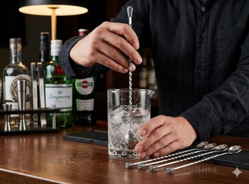 Image of Dynore Stainless Steel Black Tip Bar Spoons | Long Attractive Spiral Design Perfect for Mixing and Layering Drinks, Bar Spoon & Cocktail Mixing Spoon for Cocktail Shakers (6)