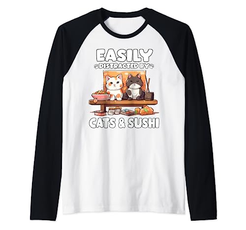 Kawaii Neko - Gatto giapponese Sushi Maki Maglia con Maniche Raglan