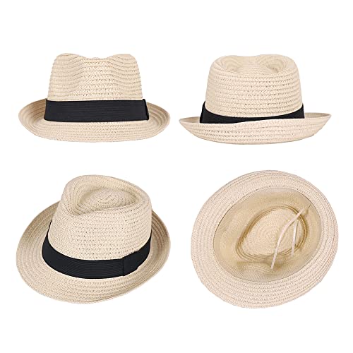 Straw Fedora Sun Hat for Kids Roll Up Short Brim Trilby Hat Panama Beach Hat…3